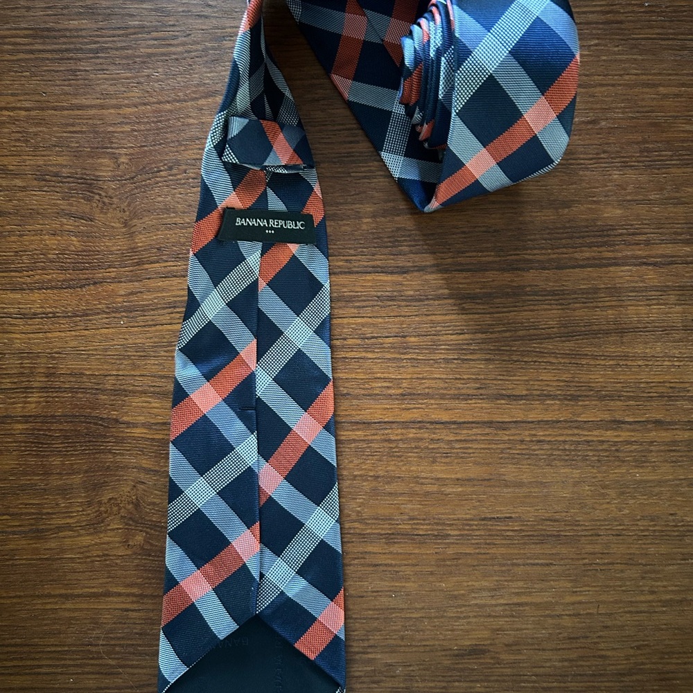 Banana Republic Men's Plaid Tie - Black, Orange, Gray